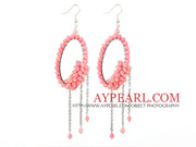 Fashion Style Pink Coral Long Dangle Tassel Earrings 