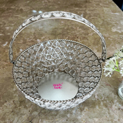 Shop German Silver Crystal Flower Basket for Pooja and Gifting at Best